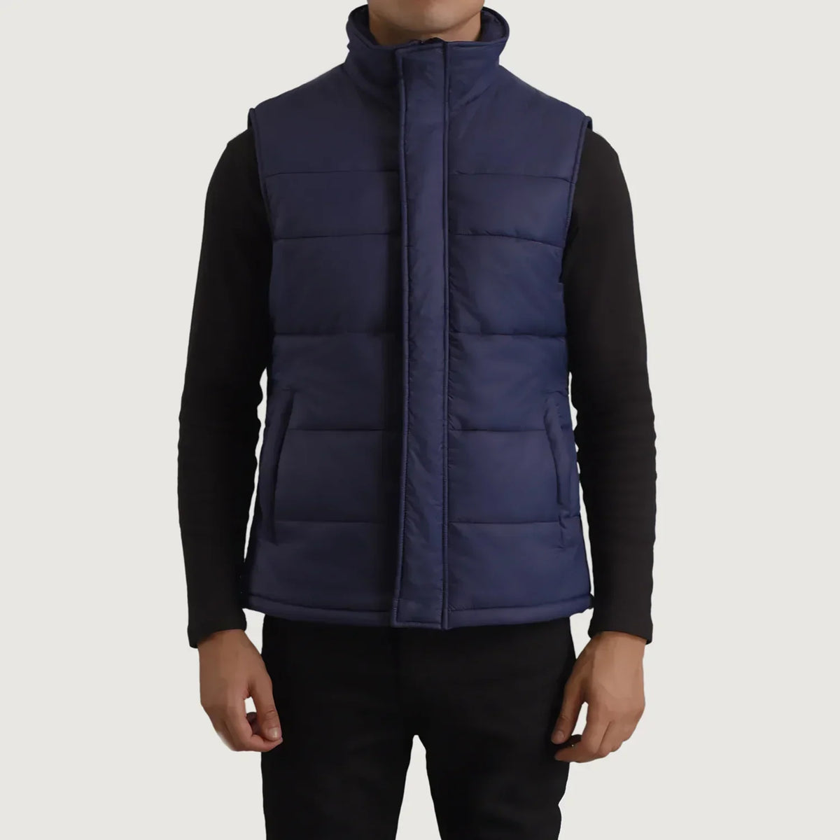 Bryan Blue Puffer Vest - men's vest in blue nylon-polyester fabric, view 4