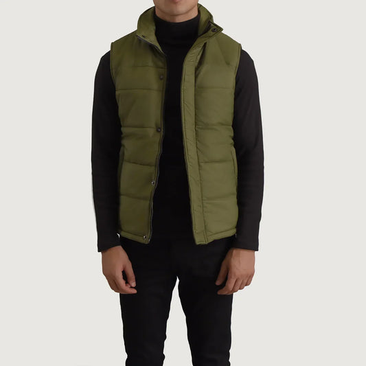 Bryan Green Puffer Vest - men's vest in green nylon-polyester fabric, view 1