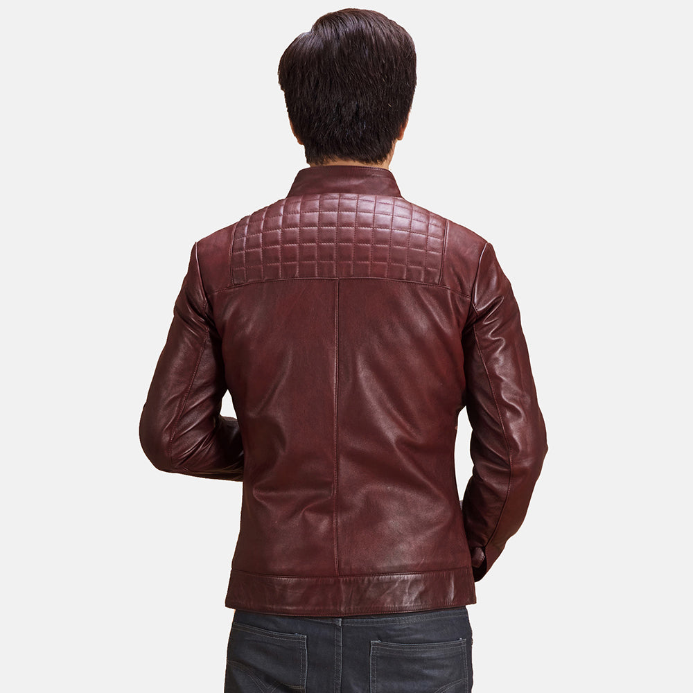 Burgunn Dee Maroon Leather Biker Jacket - men's jacket in maroon sheepskin leather, view 4