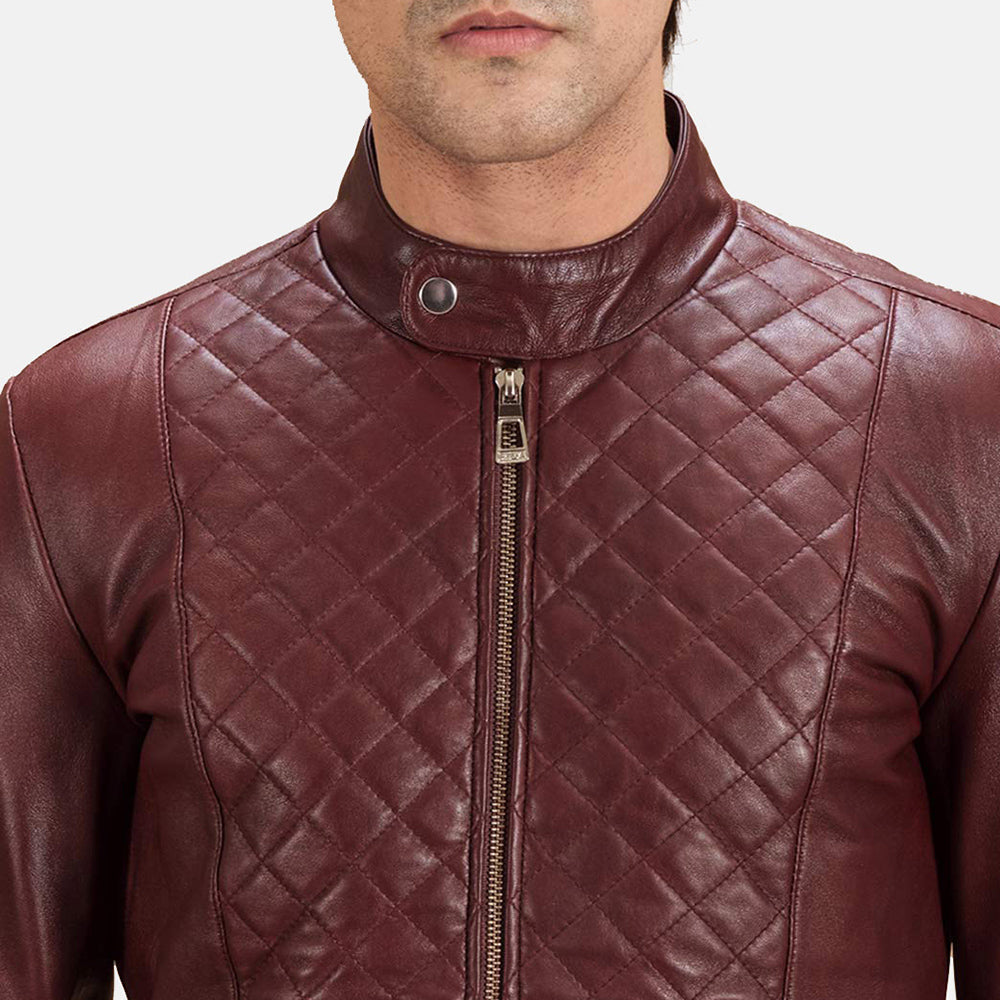 Burgunn Dee Maroon Leather Biker Jacket - men's jacket in maroon sheepskin leather, view 5