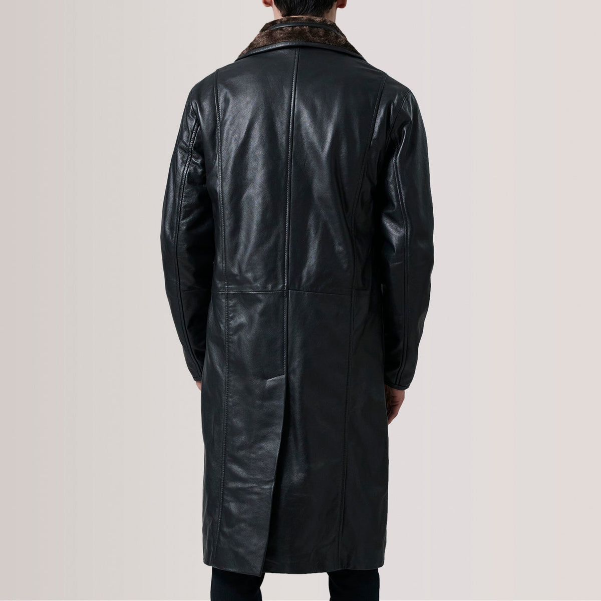 Cai Black Leather Shearling Coat - men's coat in black leather, view 4