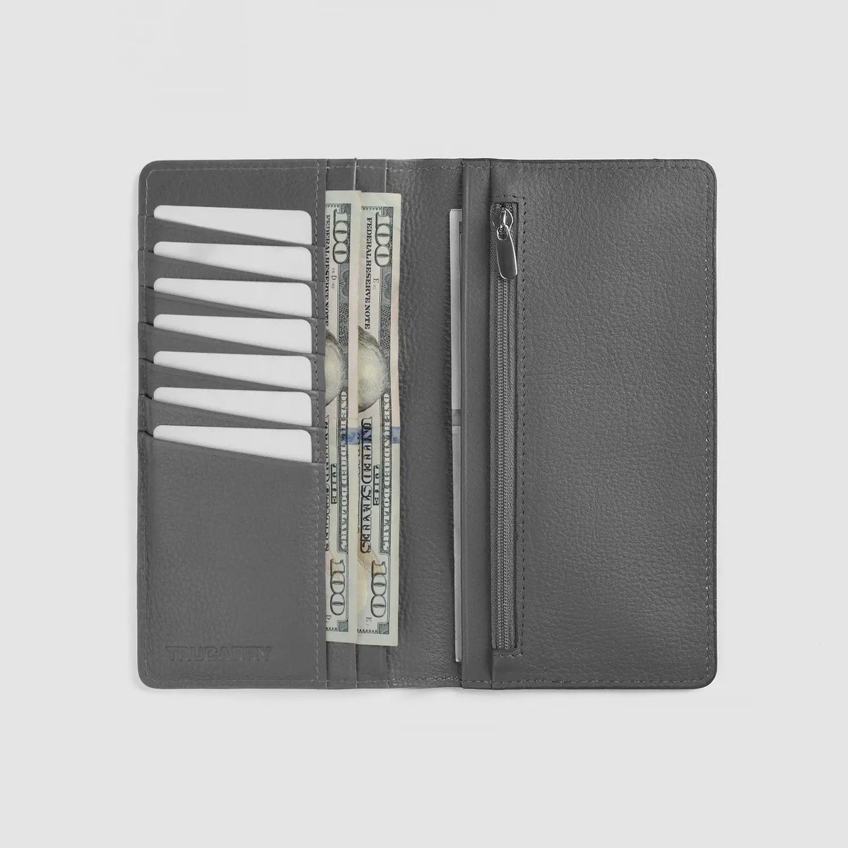 Brex Cameron Grey Leather Long Wallet - grey long leather wallet, view 5