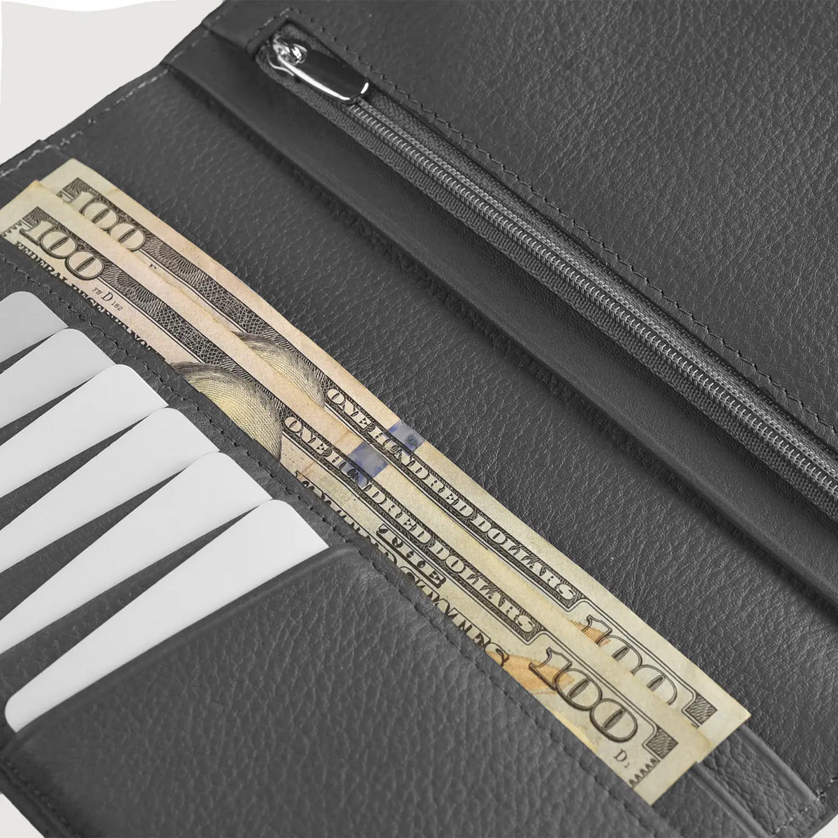 Brex Cameron Grey Leather Long Wallet - grey long leather wallet, view 6