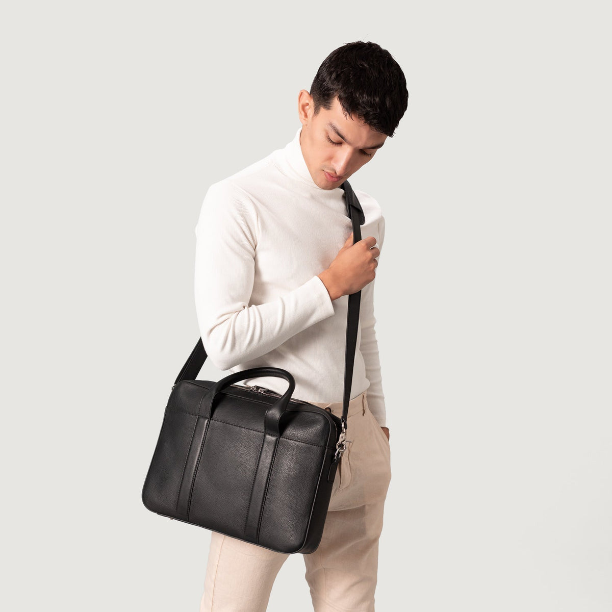 Brex Captain Black Leather Briefcase - black leather briefcase, view 2