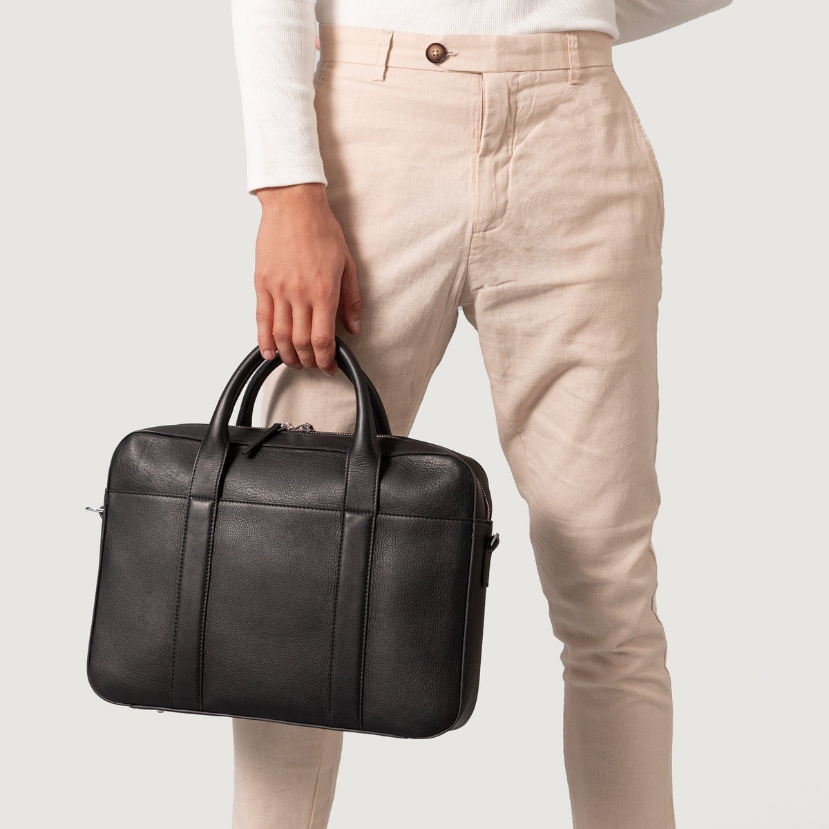 Brex Captain Black Leather Briefcase - black leather briefcase, view 5