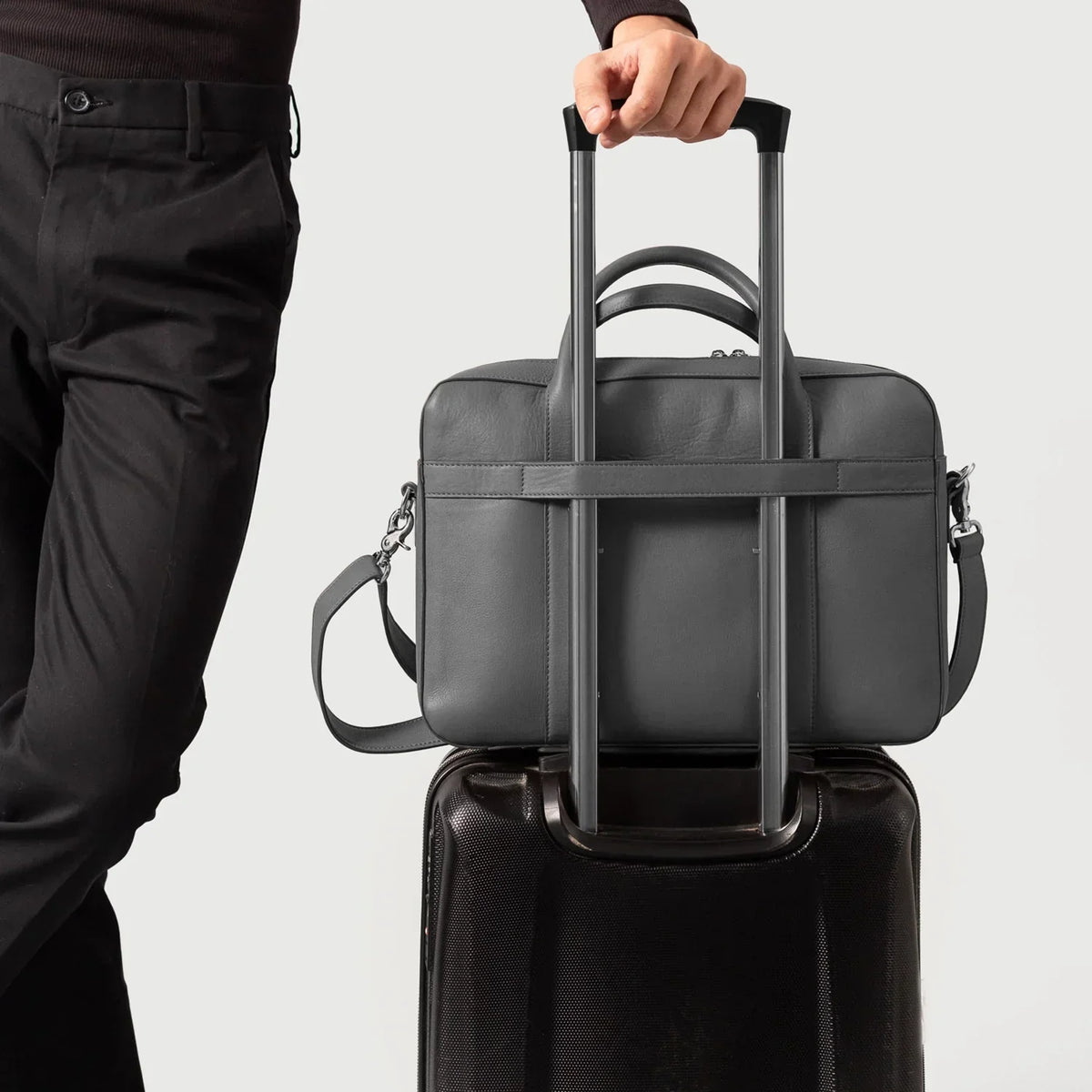 Brex Captain Grey Leather Briefcase - grey leather briefcase, view 6