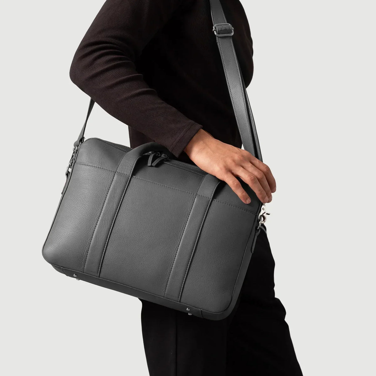 Brex Captain Grey Leather Briefcase - grey leather briefcase, view 8
