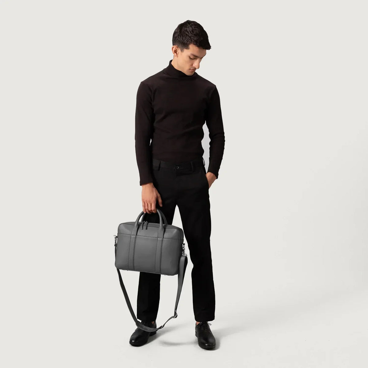 Brex Captain Grey Leather Briefcase - grey leather briefcase, view 9