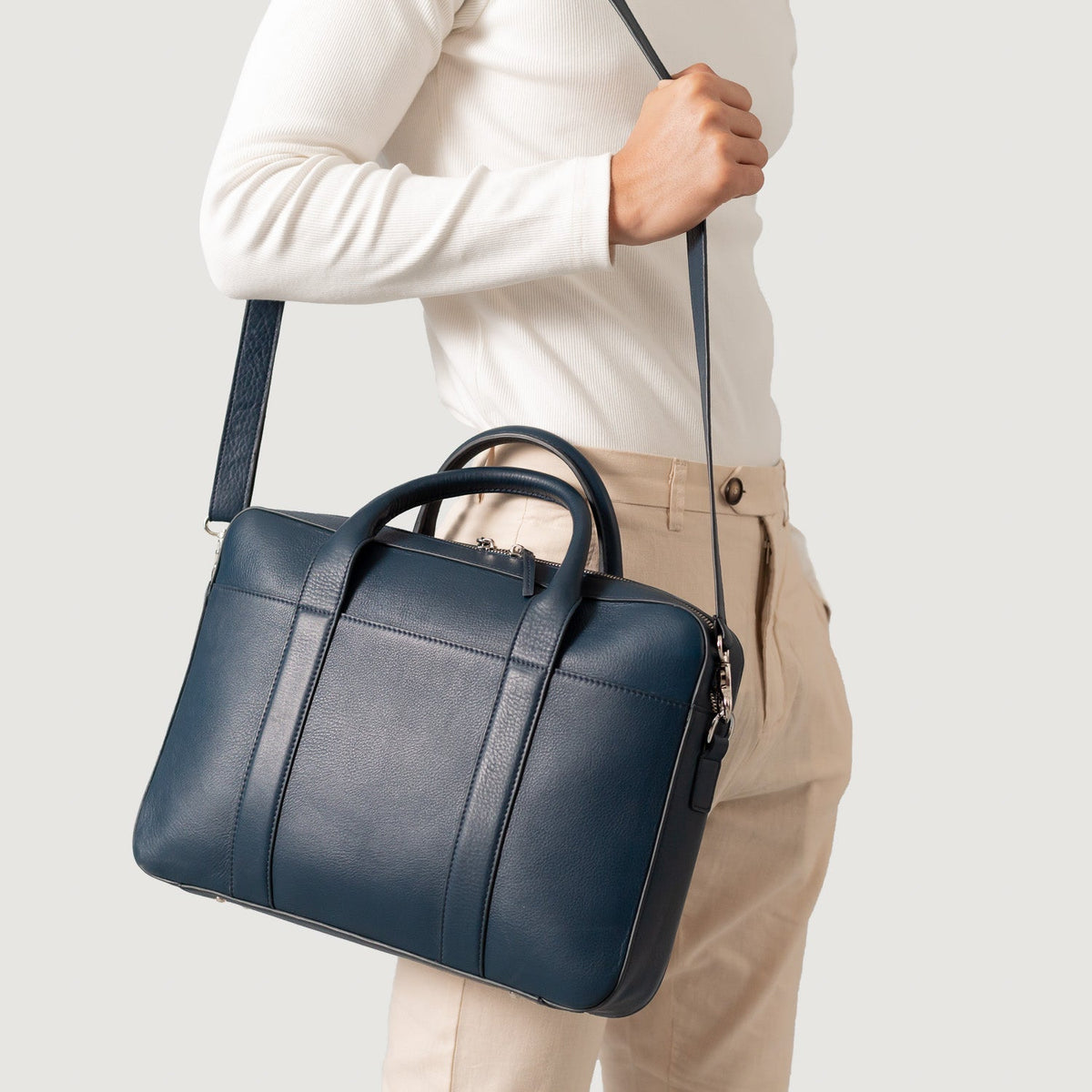 Brex Captain Midnight Blue Leather Briefcase - midnight blue leather briefcase, view 5