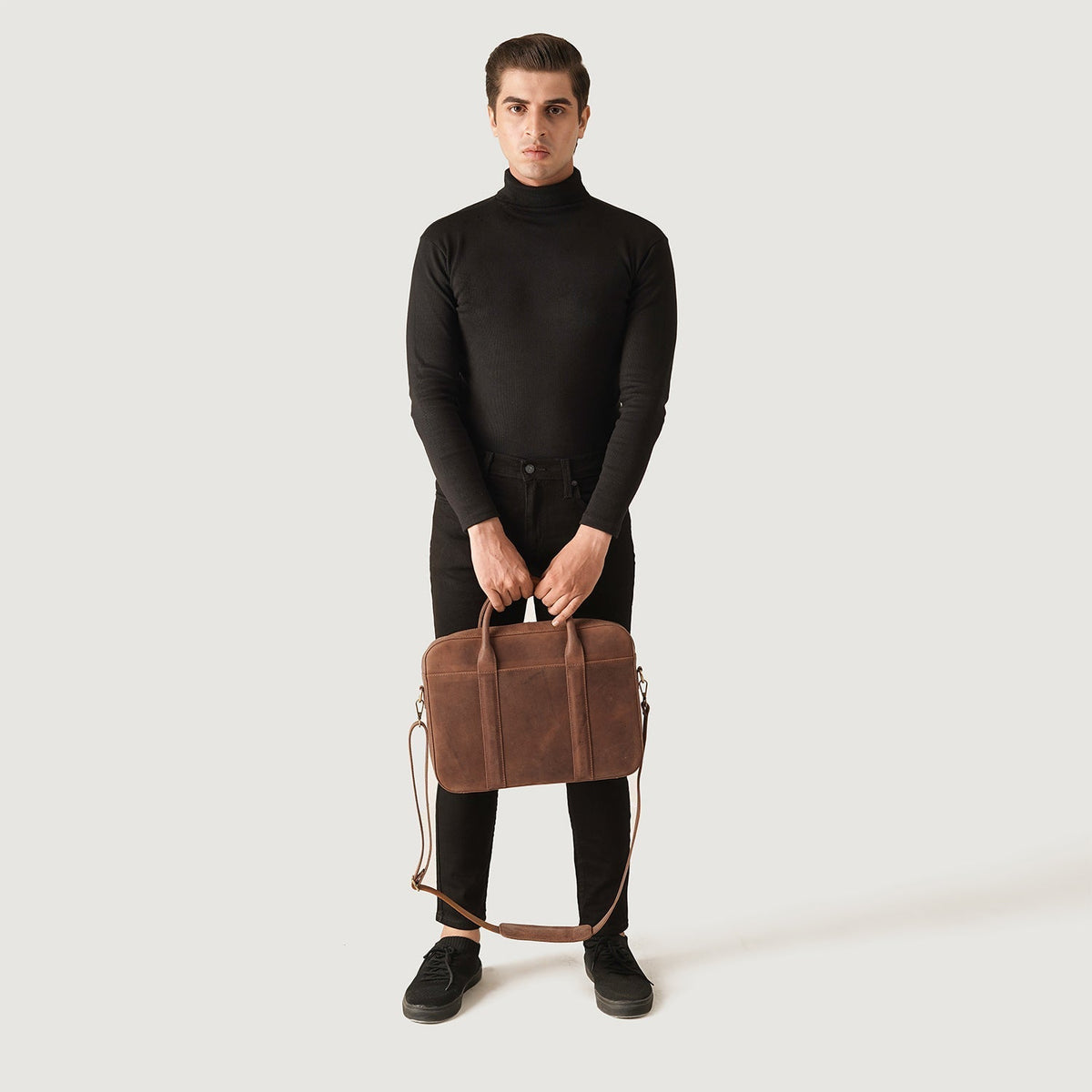 Brex Captain Vintage Tan Brown Leather Briefcase - brown & tan vintage leather briefcase, view 2