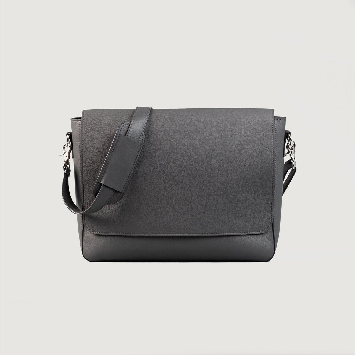 Brex Carismatico Grey Leather Messenger Bag - grey leather messenger bag, view 1