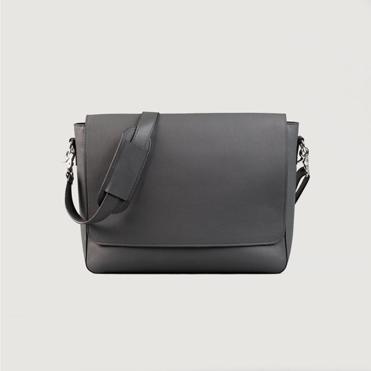 Brex Carismatico Grey Leather Messenger Bag - grey leather messenger bag, view 1