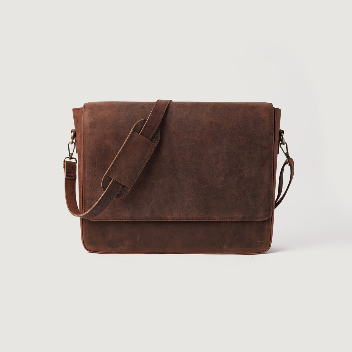 Brex Carismatico Vintage Distressed Brown Leather Messenger Bag - brown vintage distressed leather messenger bag, view 1