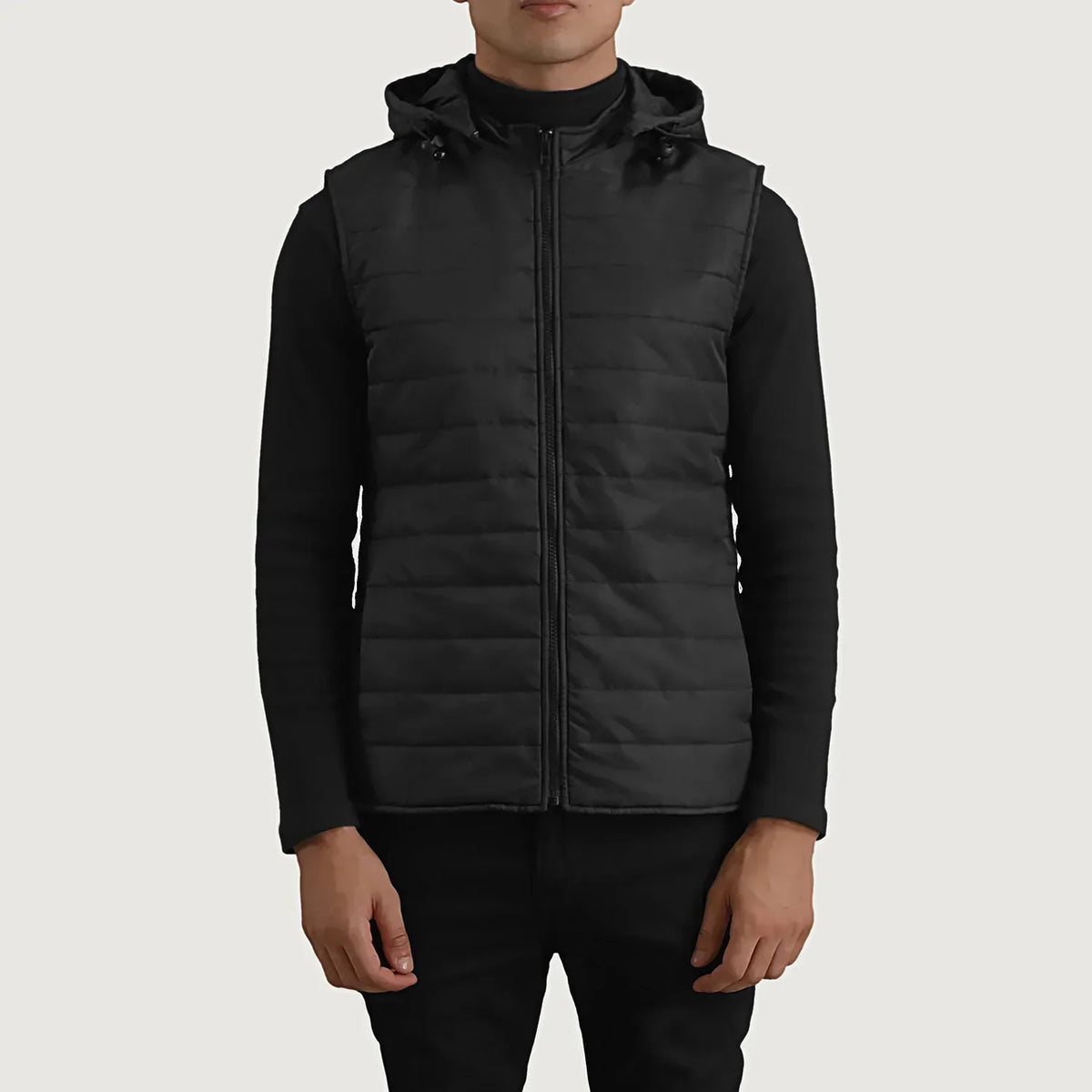 Carlo Black Hooded Puffer Vest - men's vest in black nylon-polyester fabric, view 4
