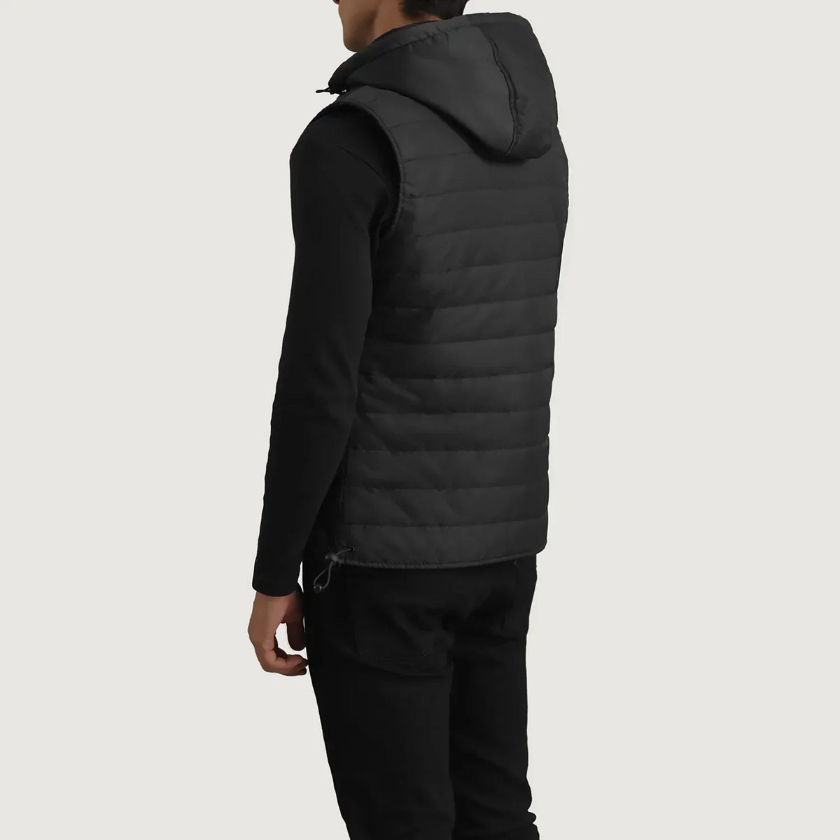 Carlo Black Hooded Puffer Vest - men's vest in black nylon-polyester fabric, view 5