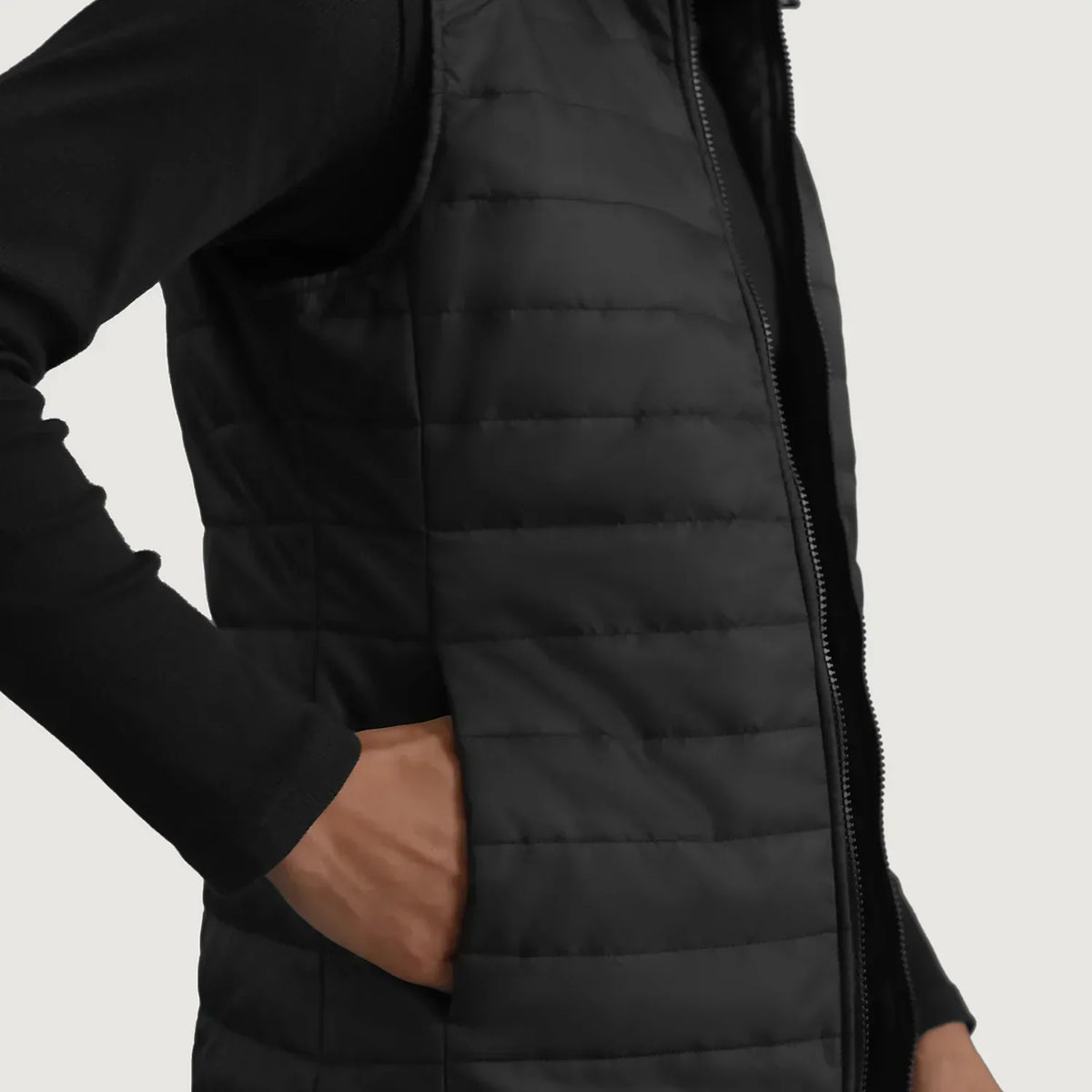 Carlo Black Hooded Puffer Vest - men's vest in black nylon-polyester fabric, view 6