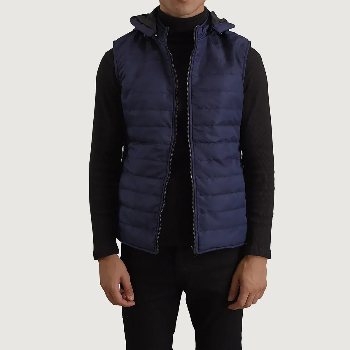 Carlo Blue Hooded Puffer Vest - men's vest in blue nylon-polyester fabric, view 1