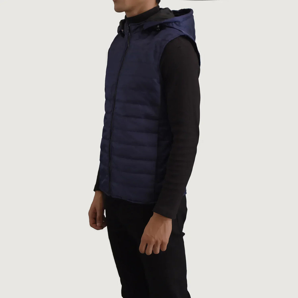 Carlo Blue Hooded Puffer Vest - men's vest in blue nylon-polyester fabric, view 2