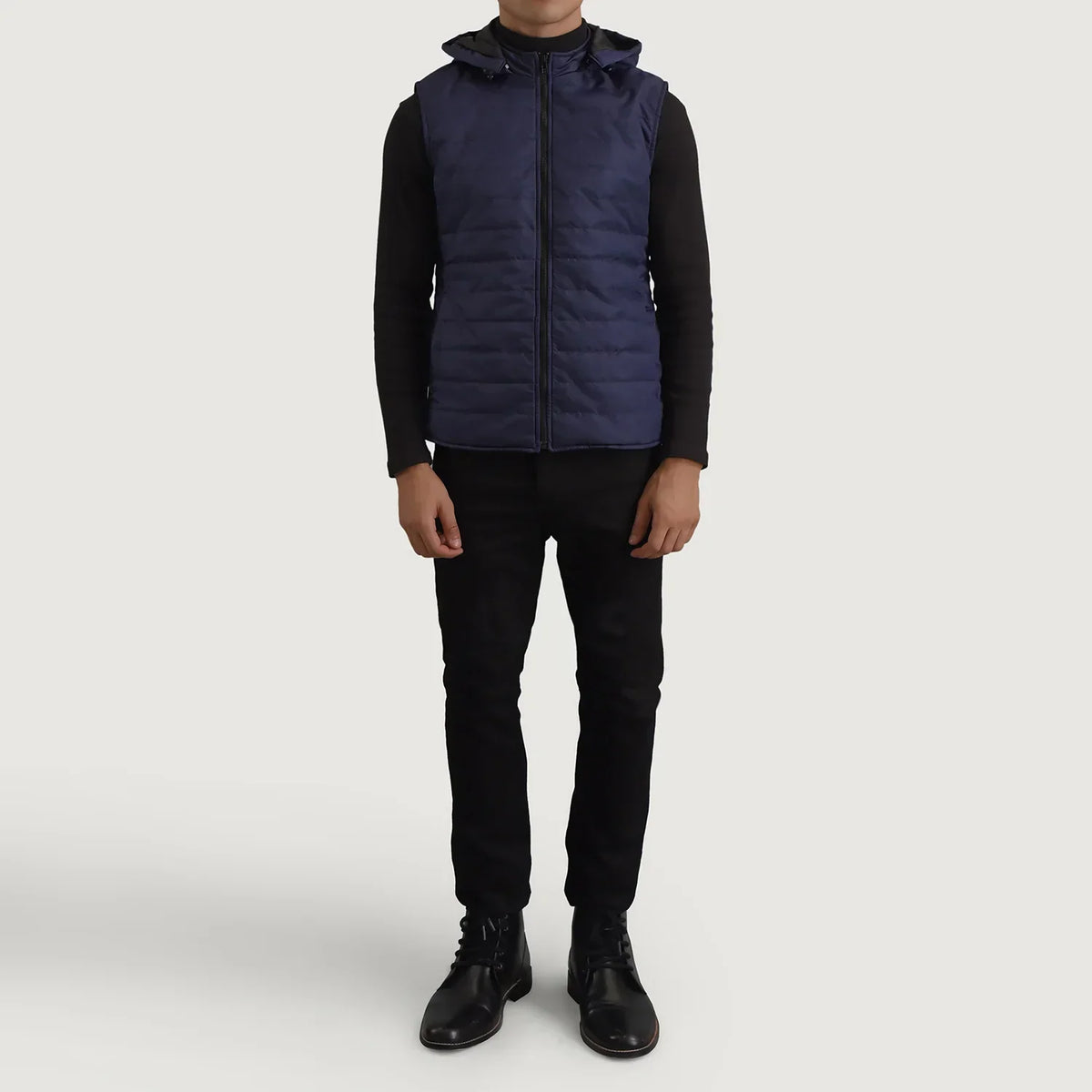 Carlo Blue Hooded Puffer Vest - men's vest in blue nylon-polyester fabric, view 3