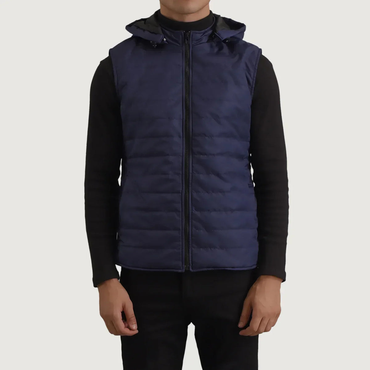 Carlo Blue Hooded Puffer Vest - men's vest in blue nylon-polyester fabric, view 4