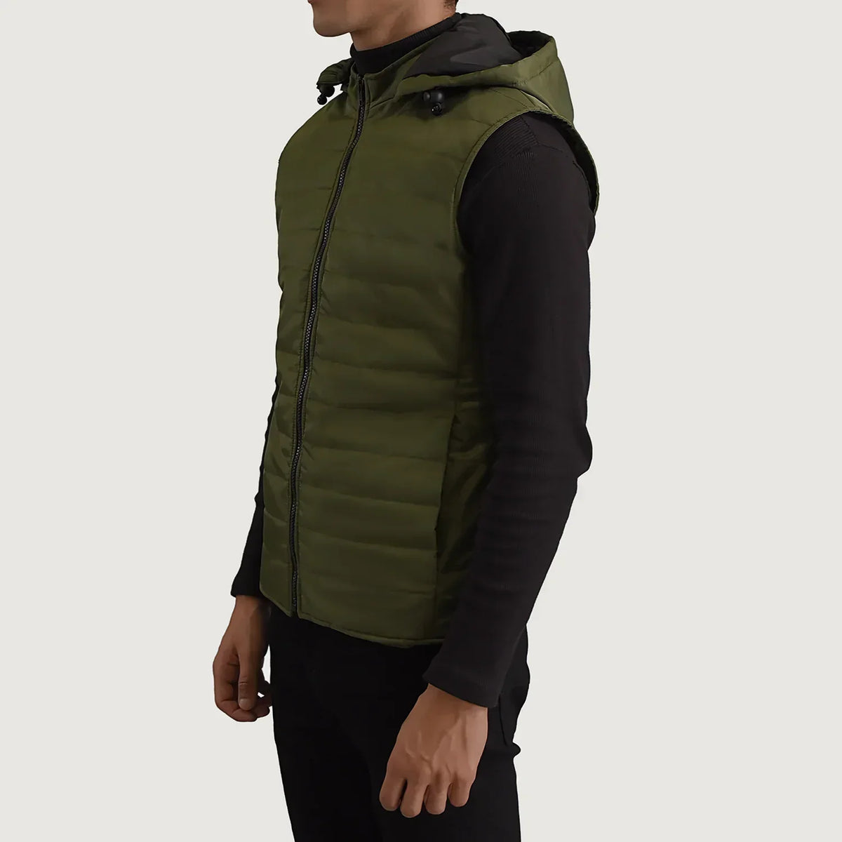 Carlo Green Hooded Puffer Vest - men's vest in green nylon-polyester fabric, view 2
