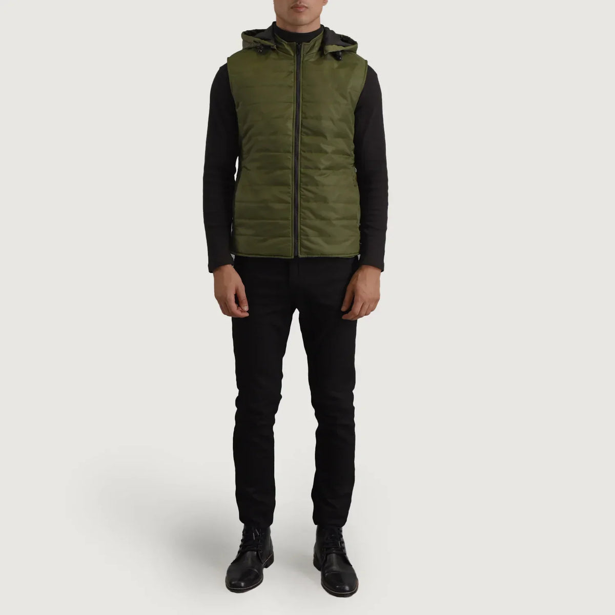 Carlo Green Hooded Puffer Vest - men's vest in green nylon-polyester fabric, view 3