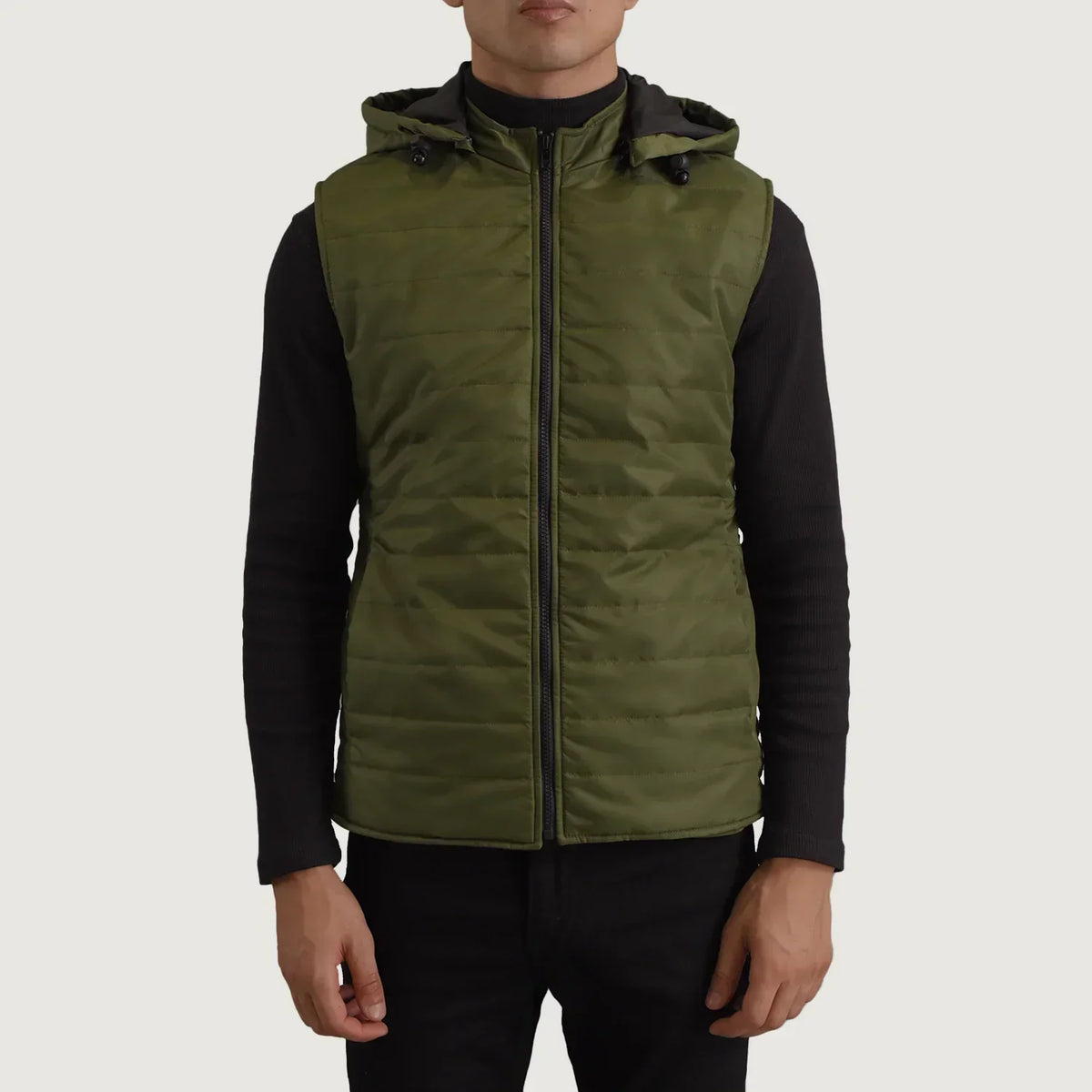 Carlo Green Hooded Puffer Vest - men's vest in green nylon-polyester fabric, view 4