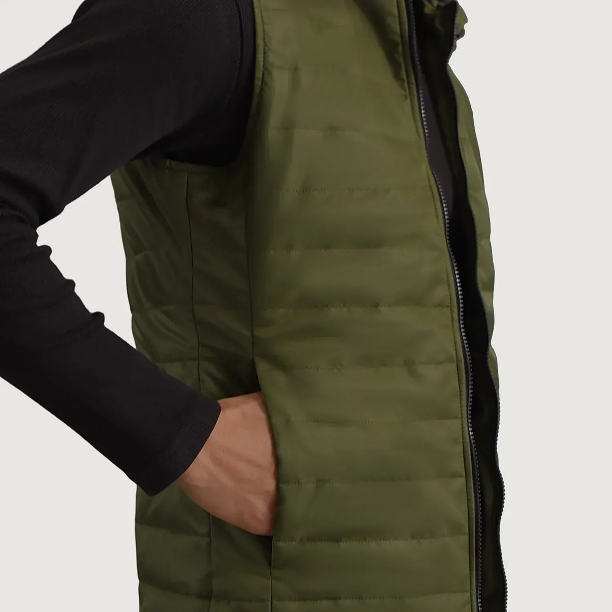 Carlo Green Hooded Puffer Vest - men's vest in green nylon-polyester fabric, view 6