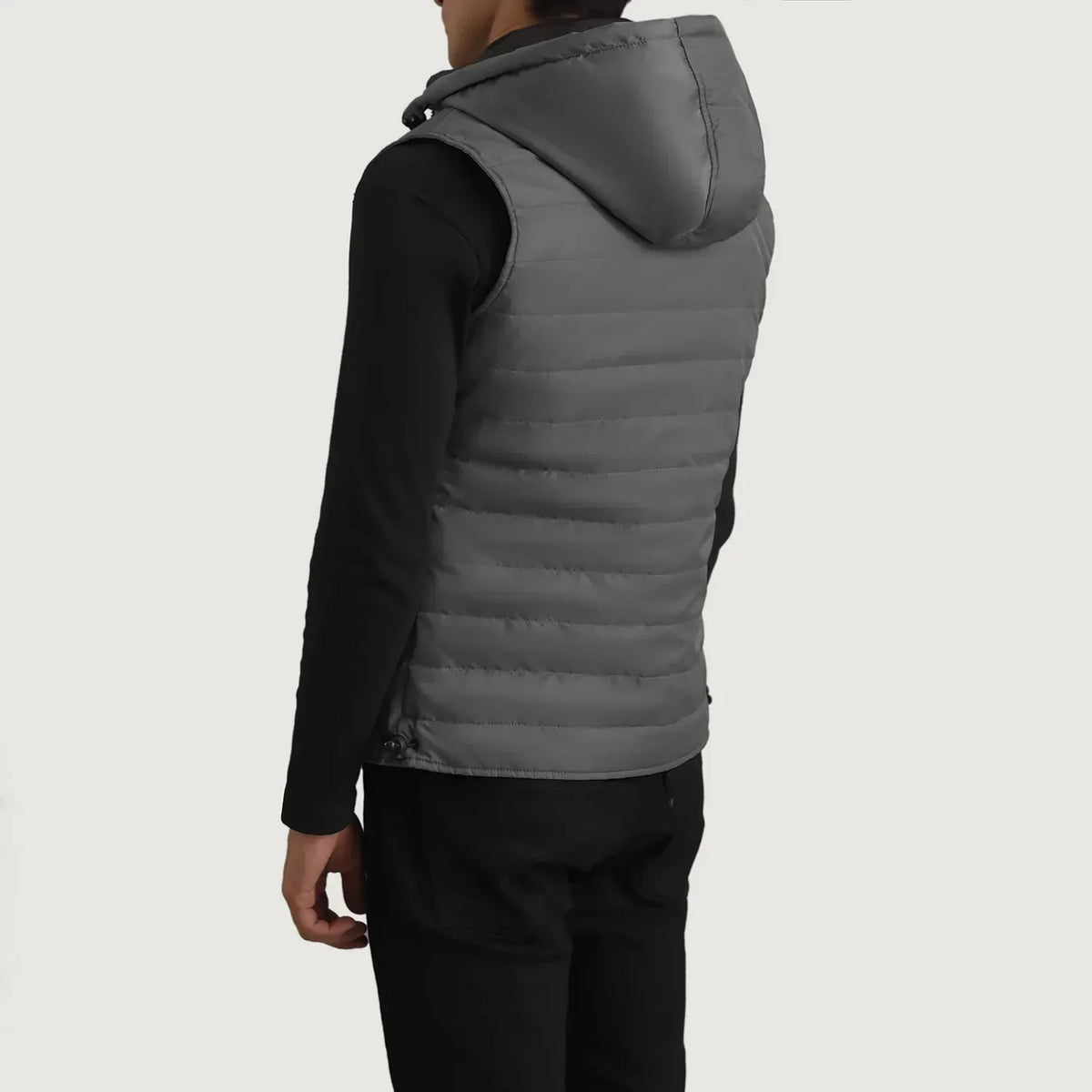 Carlo Grey Hooded Puffer Vest - men's vest in grey nylon-polyester fabric, view 5