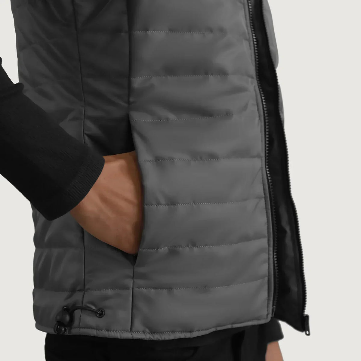 Carlo Grey Hooded Puffer Vest - men's vest in grey nylon-polyester fabric, view 6