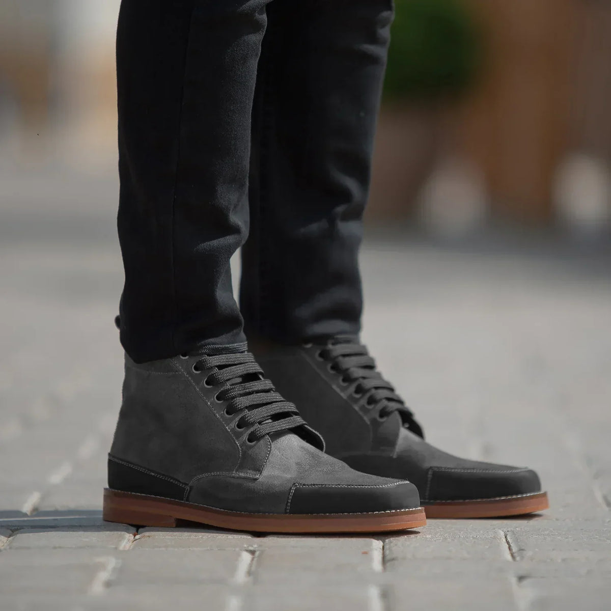 Carnell Moc Toe Grey Suede Boots - men's boots in grey suede leather, view 1