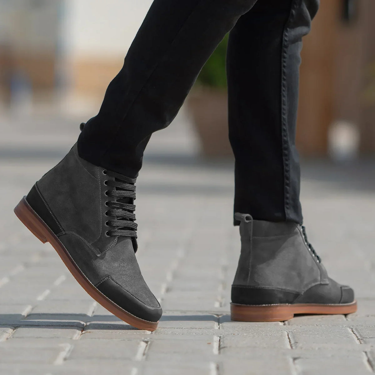 Carnell Moc Toe Grey Suede Boots - men's boots in grey suede leather, view 2
