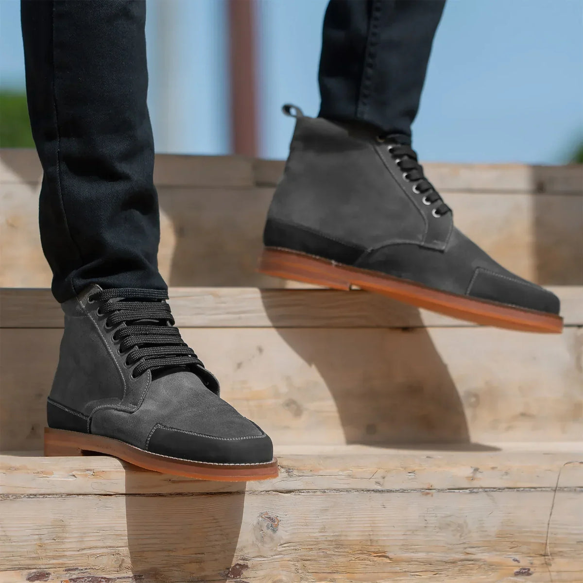 Carnell Moc Toe Grey Suede Boots - men's boots in grey suede leather, view 3