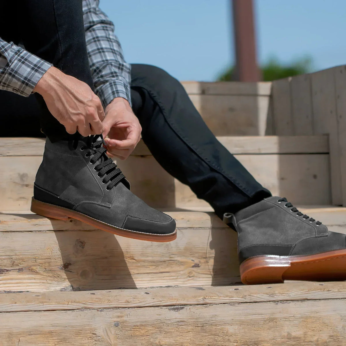 Carnell Moc Toe Grey Suede Boots - men's boots in grey suede leather, view 4