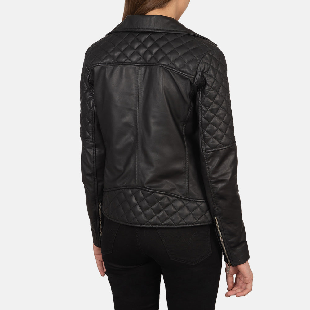 Carolyn Quilted Black Biker Jacket - women's jacket in black sheepskin leather, view 5