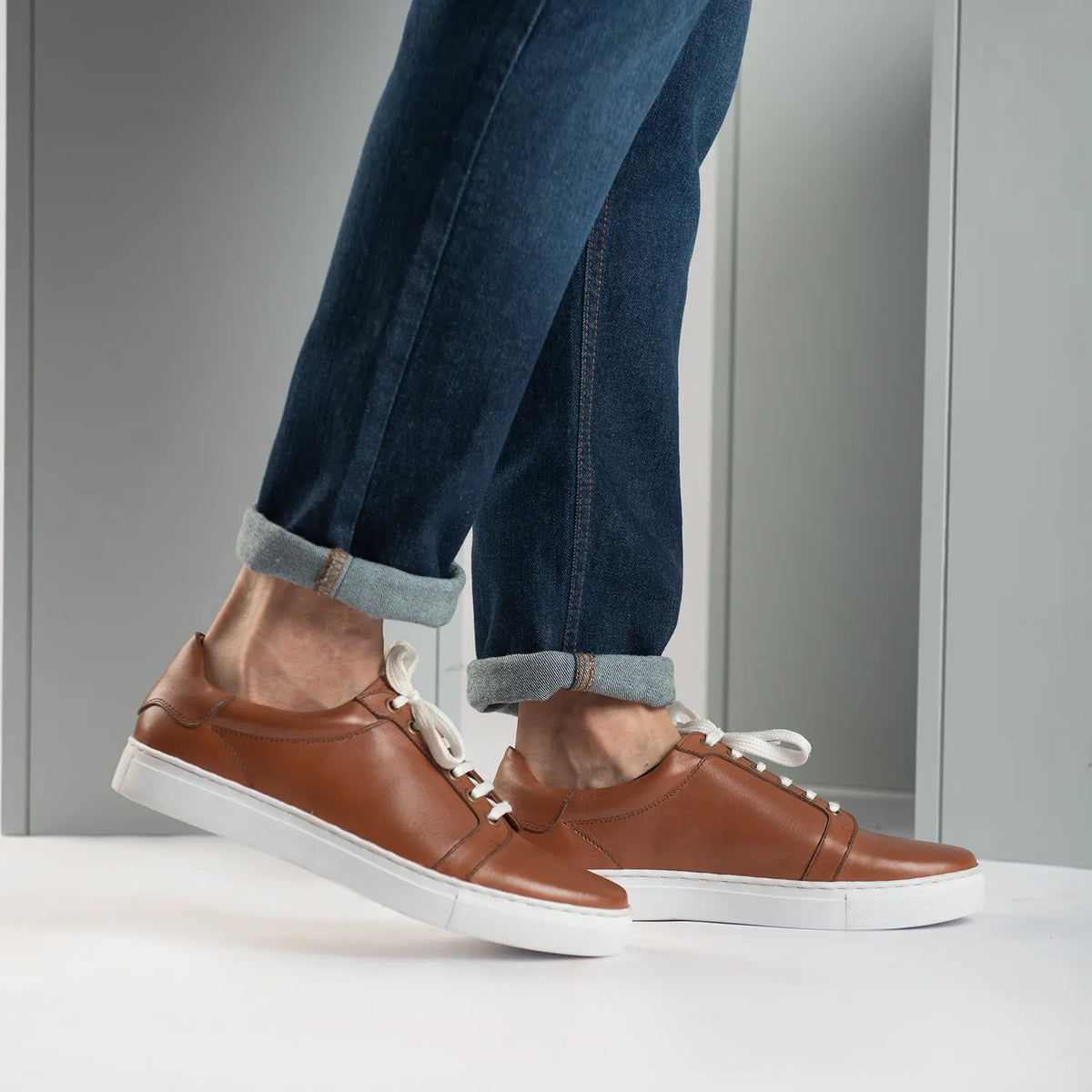 Carter Runn Brown Leather Sneakers - men's sneakers in brown genuine leather, view 10