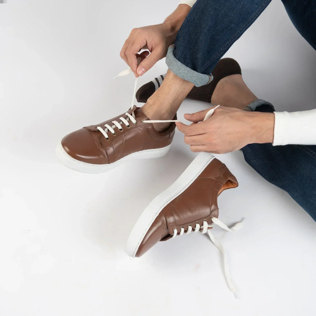 Carter Runn Brown Leather Sneakers - men's sneakers in brown genuine leather, view 7