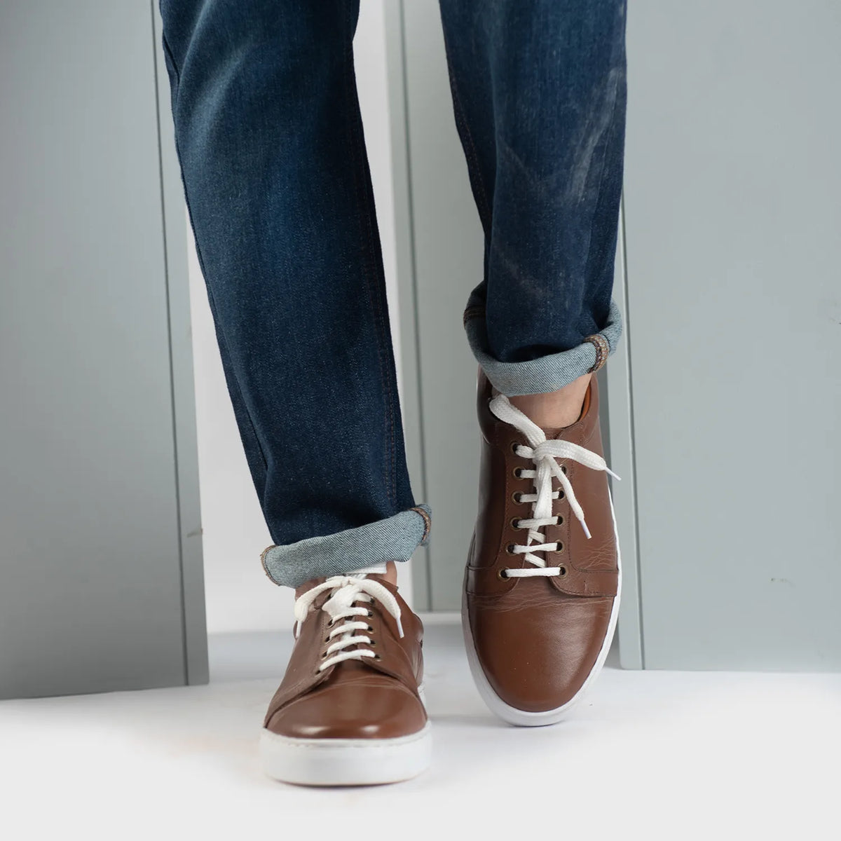 Carter Runn Brown Leather Sneakers - men's sneakers in brown genuine leather, view 9