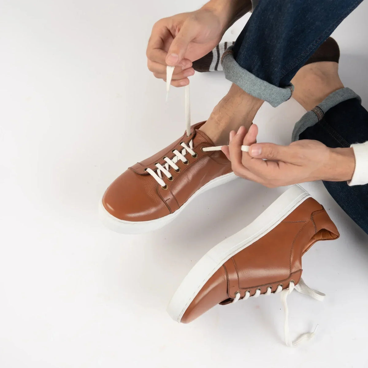 Carter Runn Tan Leather Sneakers - men's sneakers in tan genuine leather, view 7