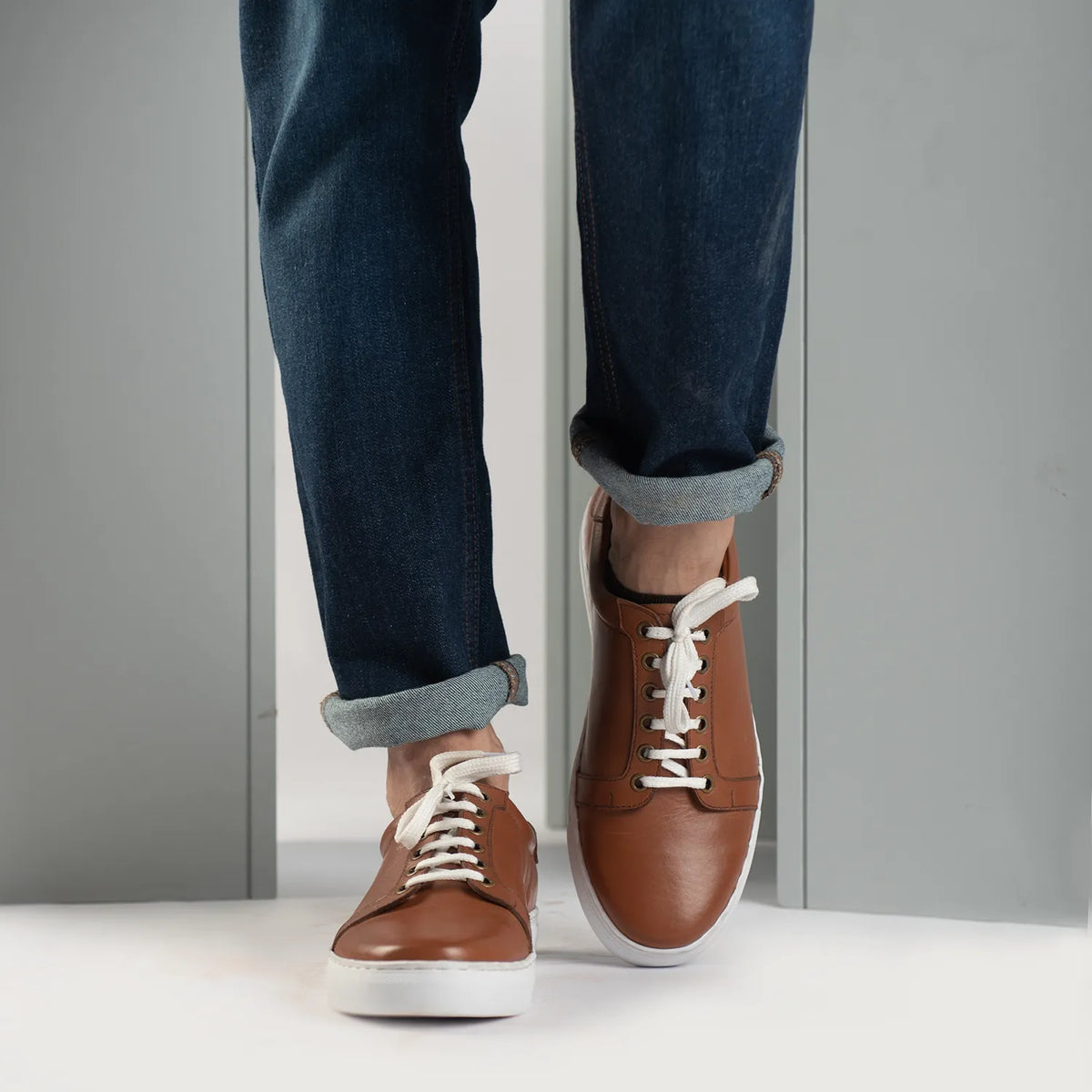 Carter Runn Tan Leather Sneakers - men's sneakers in tan genuine leather, view 8