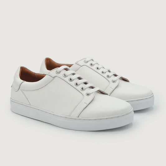 Carter Runn White Leather Sneakers - men's sneakers in white genuine leather, view 1