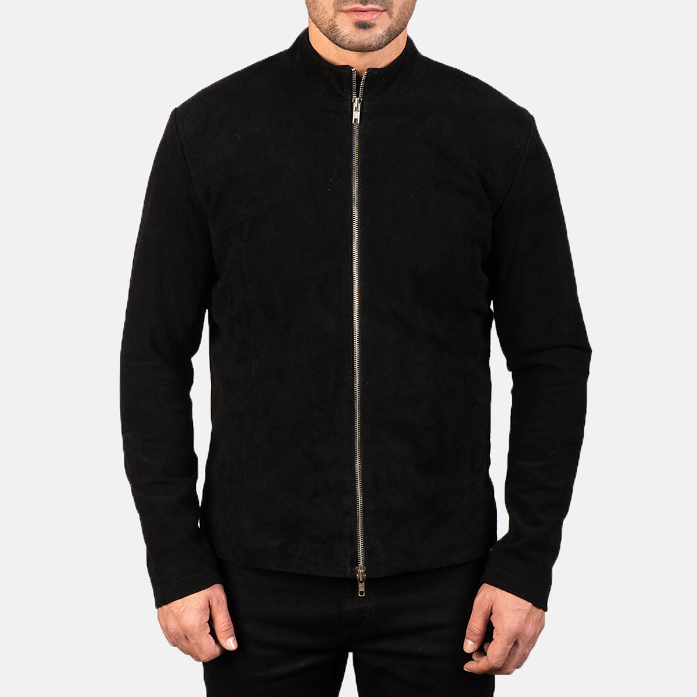 Charcoal Black Suede Biker Jacket - men's jacket in black suede leather, view 4