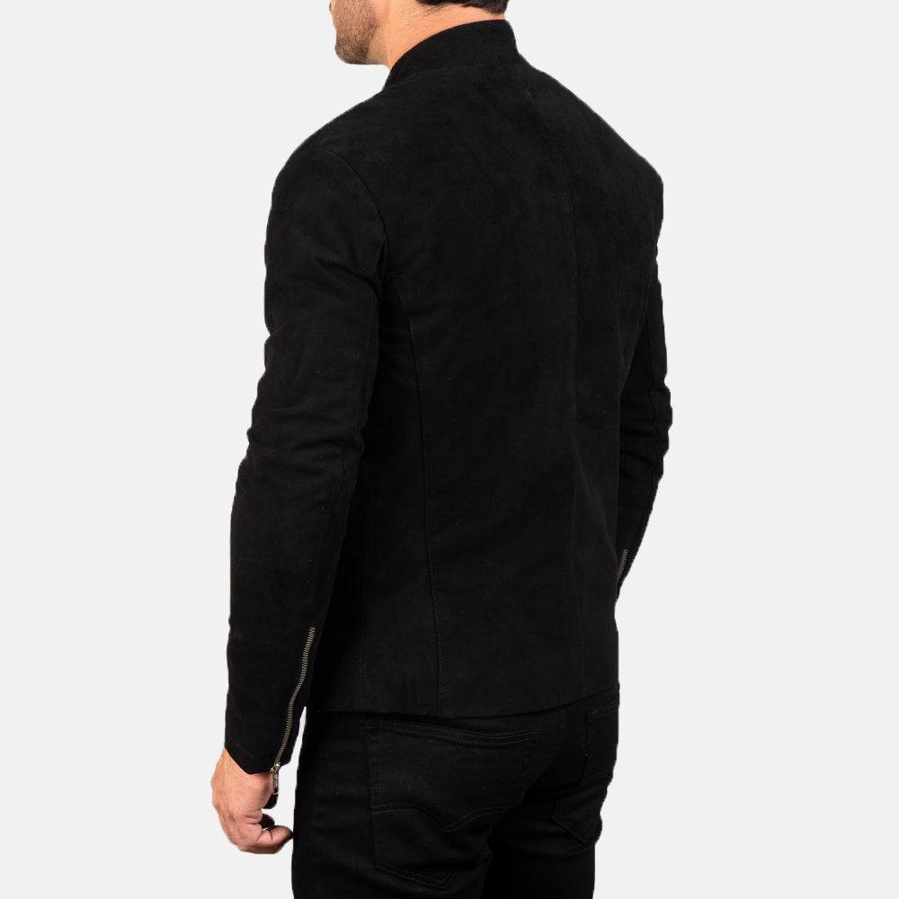 Charcoal Black Suede Biker Jacket - men's jacket in black suede leather, view 5