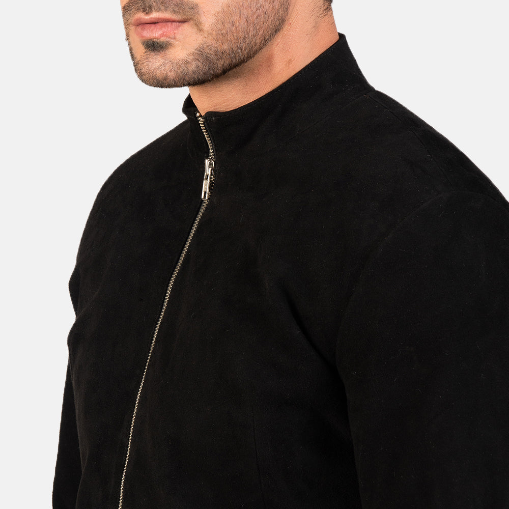 Charcoal Black Suede Biker Jacket - men's jacket in black suede leather, view 6