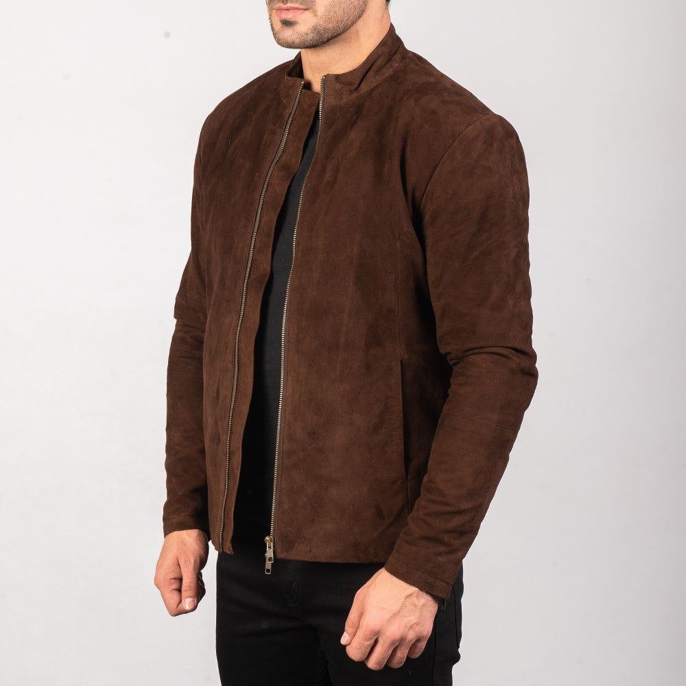 Charcoal Mocha Suede Biker Jacket - men's jacket in mocha suede leather, view 2