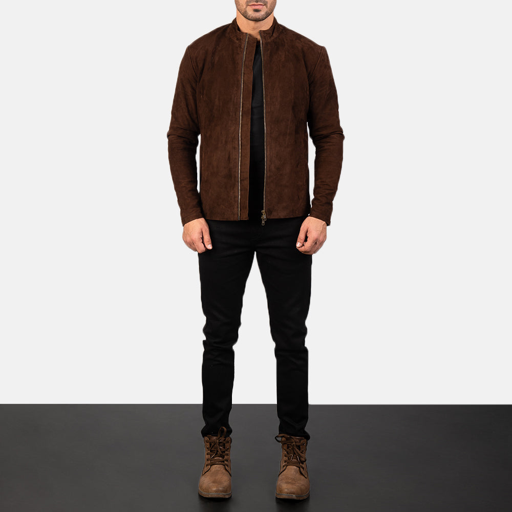 Charcoal Mocha Suede Biker Jacket - men's jacket in mocha suede leather, view 3