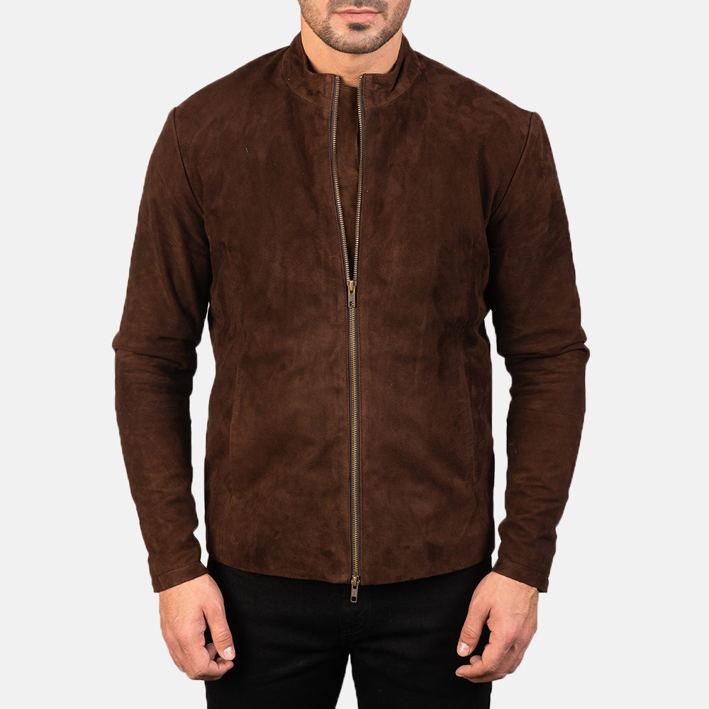 Charcoal Mocha Suede Biker Jacket - men's jacket in mocha suede leather, view 4