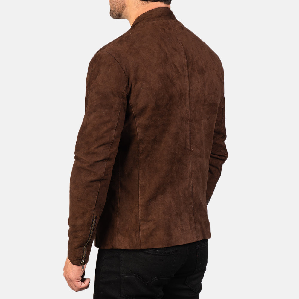 Charcoal Mocha Suede Biker Jacket - men's jacket in mocha suede leather, view 5