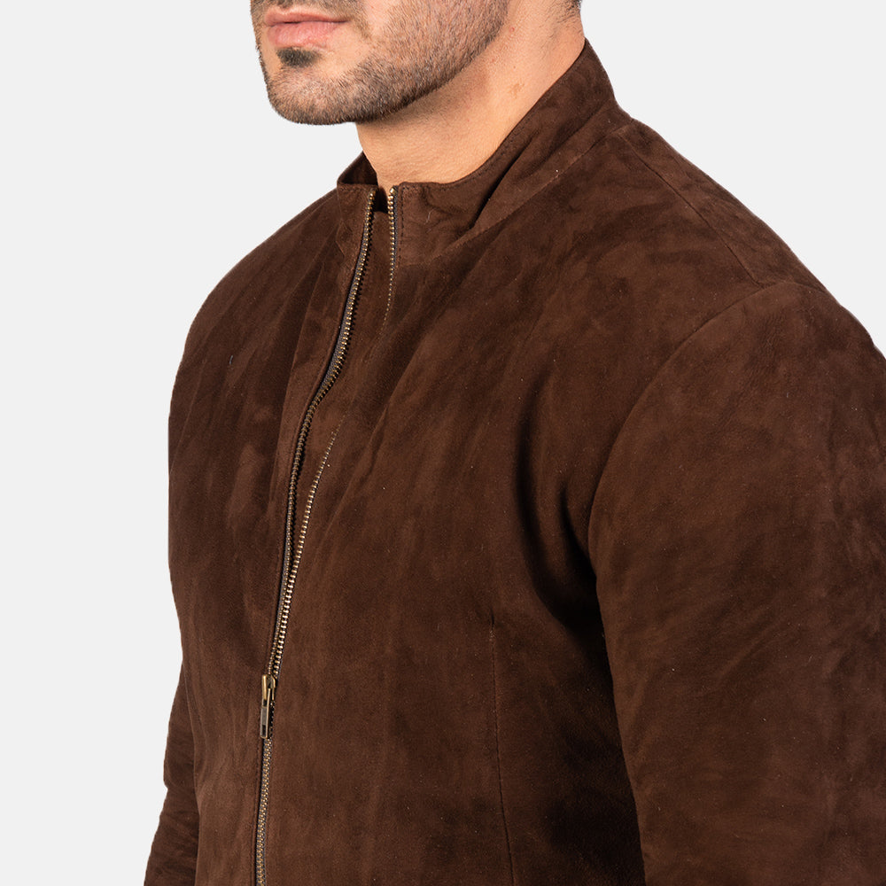 Charcoal Mocha Suede Biker Jacket - men's jacket in mocha suede leather, view 6