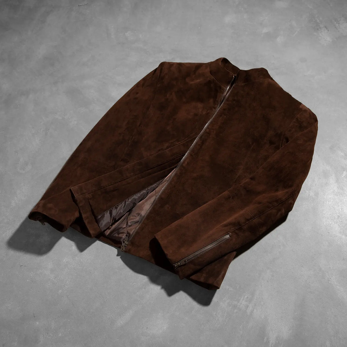 Charcoal Mocha Suede Biker Jacket - men's jacket in mocha suede leather, view 8